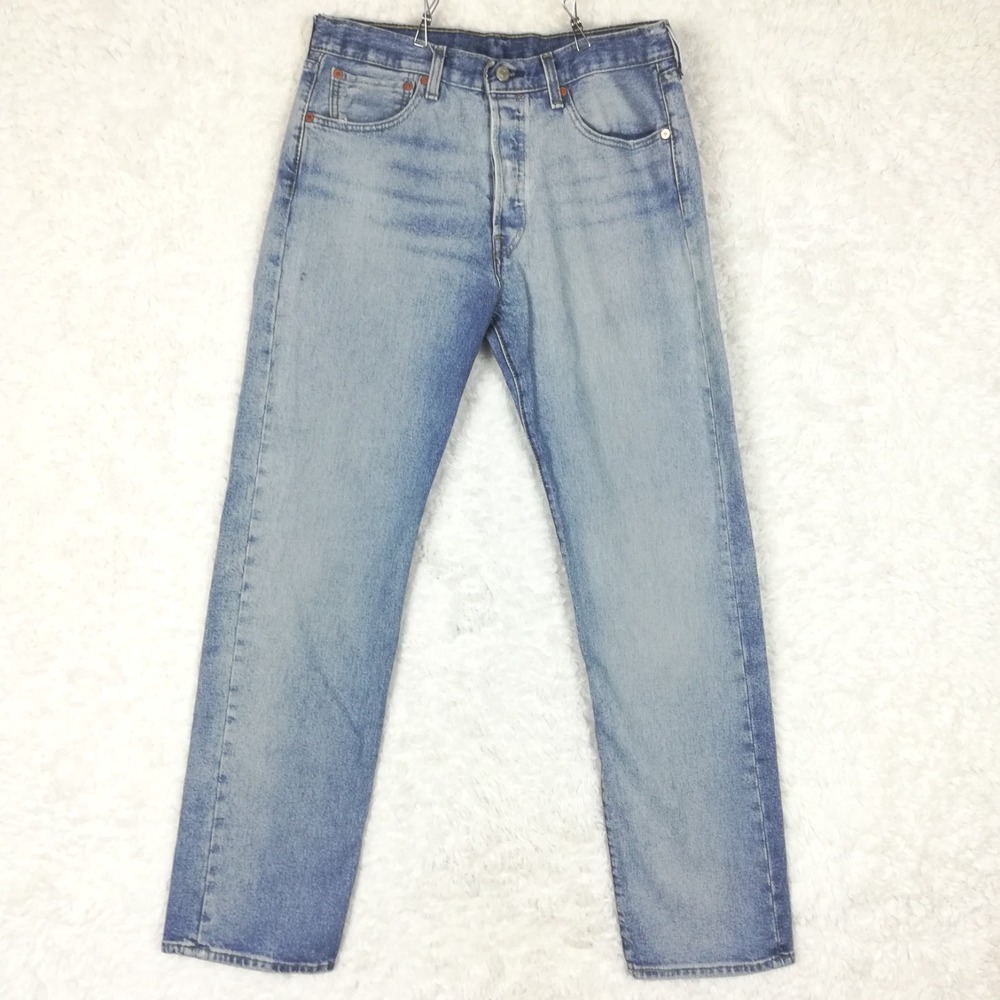 Levi's Mens Jeans 501 Straight Leg Button Fly Blue Denim Light Medium Wash 32x32